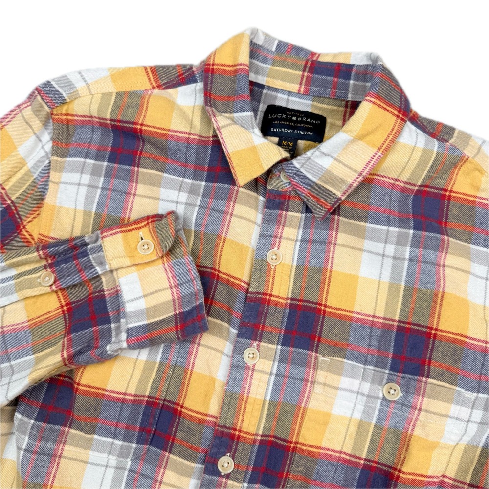Lucky Brand Saturday Stretch Flannel Shirt‎ Men's Medium Yellow long sleeve